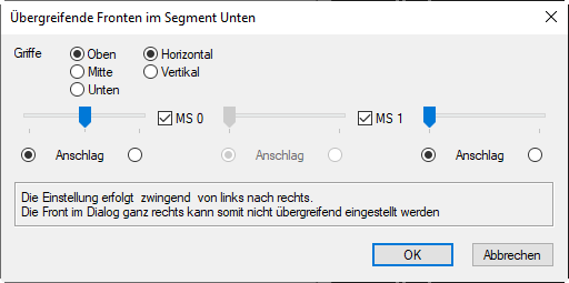 Übergreifende Fronten Segmentdialog